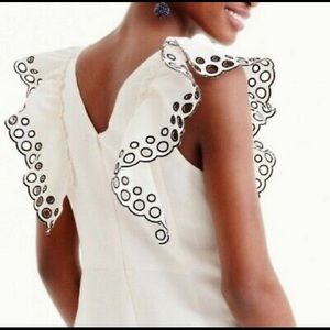 J. CREW Linen White Eyelet Flutter Dress size 0